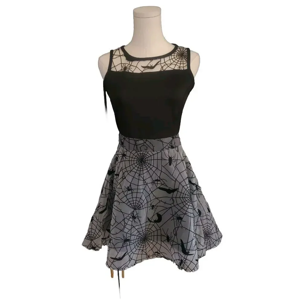 Spirit Black Spider Web & Bats Dress Large Witchy Halloween Party Cosplay